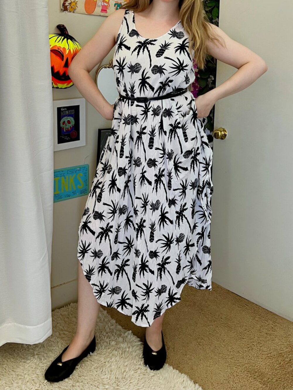 Exist White and Black Pineapple Palm Tree Dress One Size Swim Overpiece